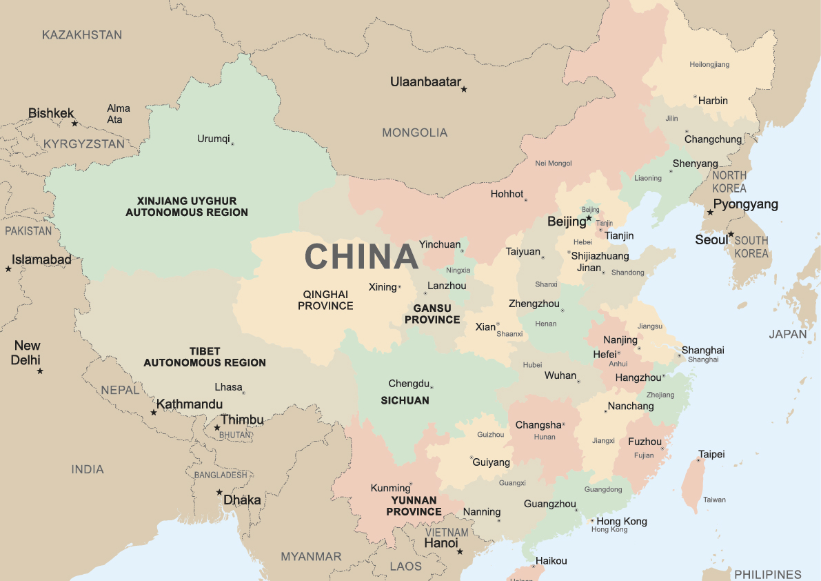 Map of Tibet and China