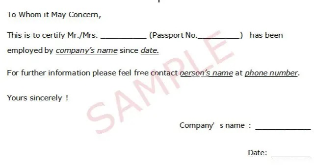 Sample of employment proof