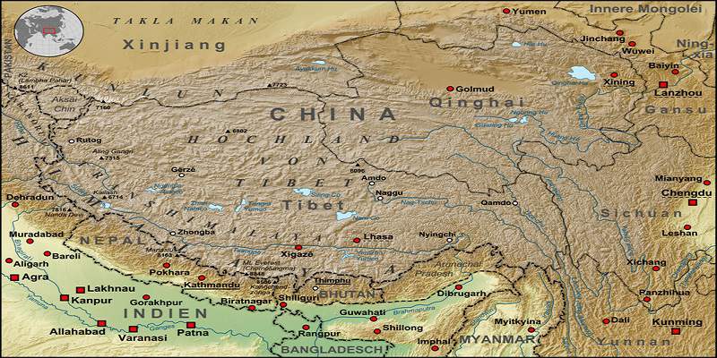 Physical Map of the Tibetan Plateau