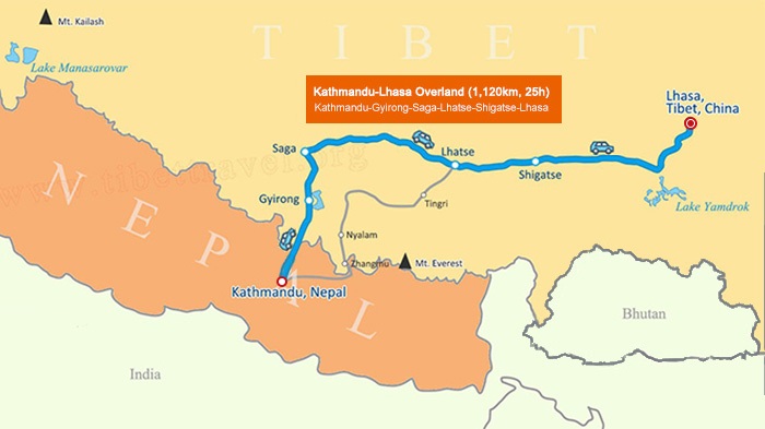 Kathmandu to Lhasa Overland Rroute
