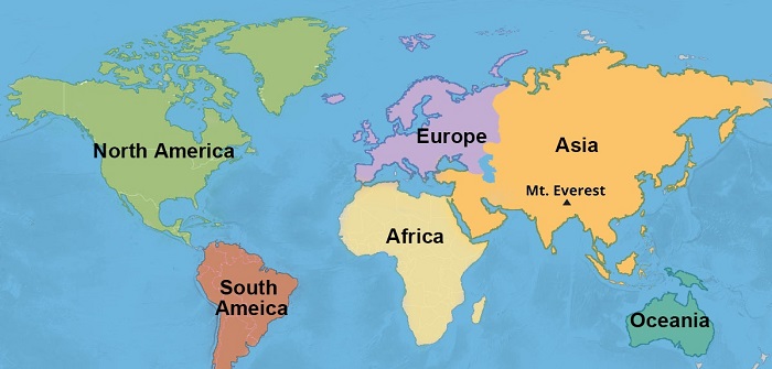 Mount Everest on World Map