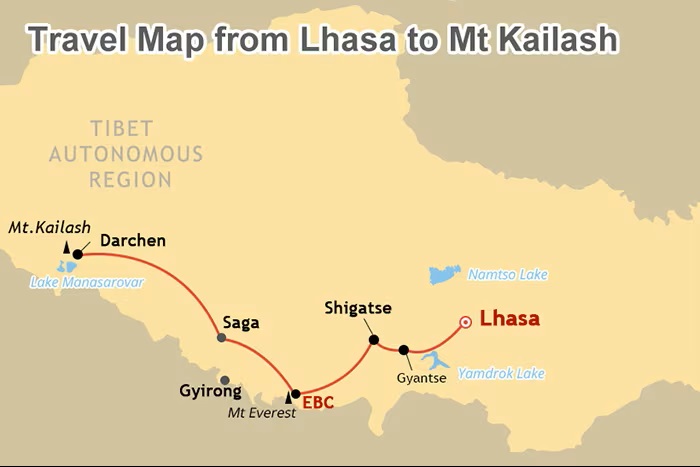 Map Of Lhasa To Mount Kailash
