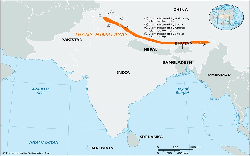 Himalayan Mountains on World Map