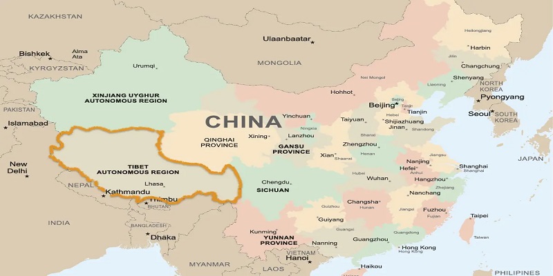 Map of Tibet in China