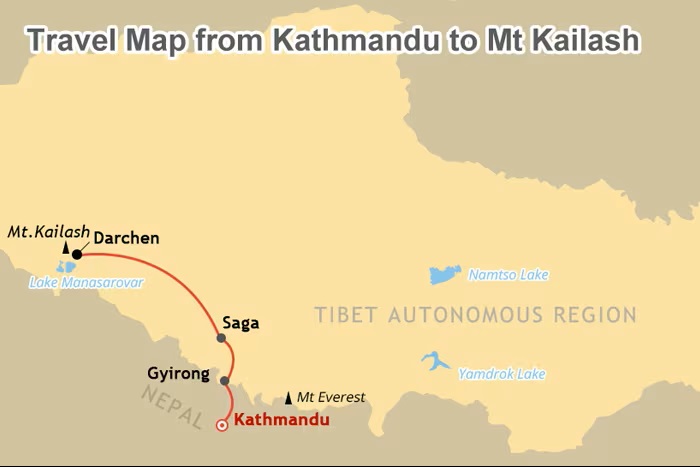 Map of Kathmandu to Mount Kailash