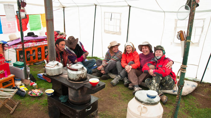 Having a rest in a Tibetan nomadic tent.
