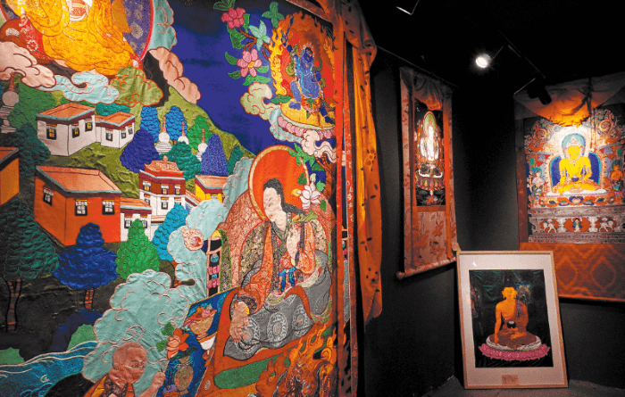 Embroidery thangka works by Pasang Dekyi and her team