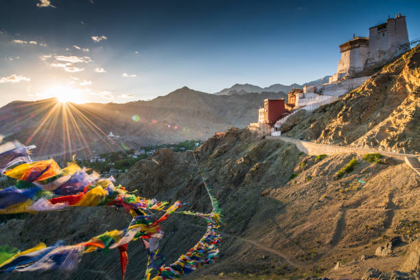 Prayer flag in Tsemo castle